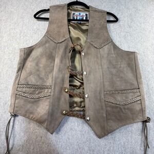 Chicago Blues Mens Brown Leather Biker Vest Harley Davidson Patch Braided 42